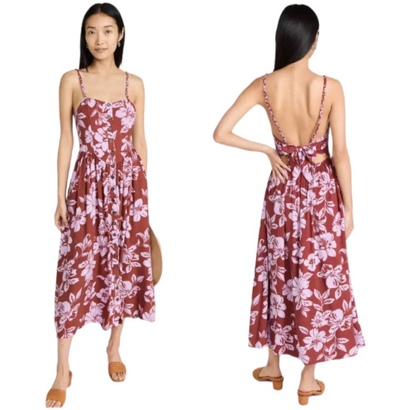 Free People NWT The Perfect Sundress Floral Midi Button Dress Size M Tie Back - Picture 2 of 12